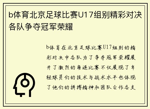 b体育北京足球比赛U17组别精彩对决各队争夺冠军荣耀
