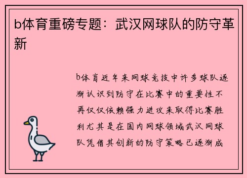 b体育重磅专题：武汉网球队的防守革新